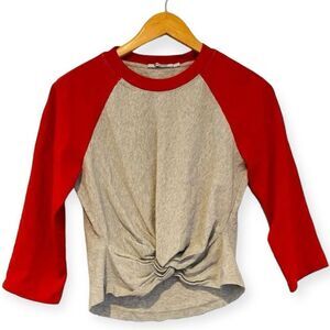 T by Alexander Wang Red & Gray Raglan Knot Front Top